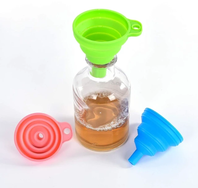 Alt view image 7 of 7 - Kitchen Silicone Collapsible Funnel Set of 3,Small and Large,Flexible-Foldable-Cooking-Food-Grade Funnels for Filling Small or Mini Bottles,Perfume,Filling Capsules,Fry Oil Filter,Essential Oil,Spice