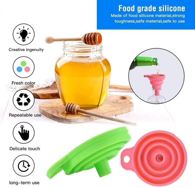 Alt view image 4 of 7 - Kitchen Silicone Collapsible Funnel Set of 3,Small and Large,Flexible-Foldable-Cooking-Food-Grade Funnels for Filling Small or Mini Bottles,Perfume,Filling Capsules,Fry Oil Filter,Essential Oil,Spice