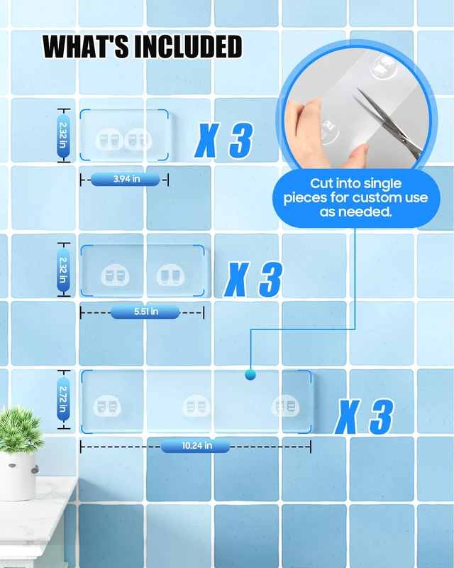 Alt view image 6 of 7 - 9 Pack Shower Caddy Adhesive Replacement, Strong Waterproof Transparent Adhesive Strips, No Drilling Shower Shelf Adhesive Hooks for Bathroom Shelves, Corner Basket, Soap Holder & Kitchen Racks