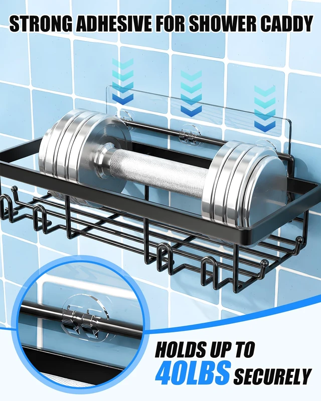 Alt view image 2 of 7 - 9 Pack Shower Caddy Adhesive Replacement, Strong Waterproof Transparent Adhesive Strips, No Drilling Shower Shelf Adhesive Hooks for Bathroom Shelves, Corner Basket, Soap Holder & Kitchen Racks