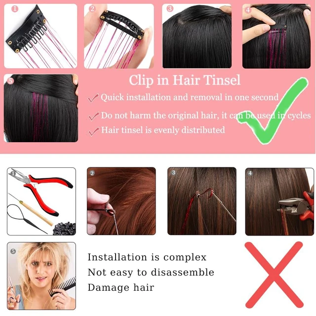 Alt view image 2 of 6 - Hair Tinsel Pack of 12 Pcs Colorful Glitter Hair Accessories 20 Inch Clip in Hair Tinsel Extensions Fairy Hair Accessories Party Kit for Women Girls 12Pcs,Colorful#