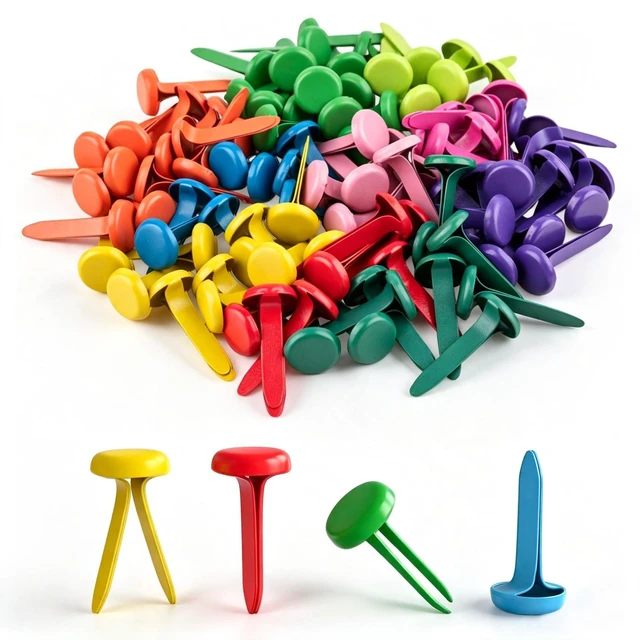 Main image of 100PCS 0.3 x 0.7Inch Mini Brass Brads, Small Reusable Metal Paper Fasteners
