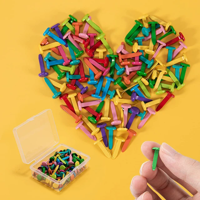 Alt view image 5 of 6 - 100PCS 0.3 x 0.7Inch Mini Brass Brads, Small Reusable Metal Paper Fasteners