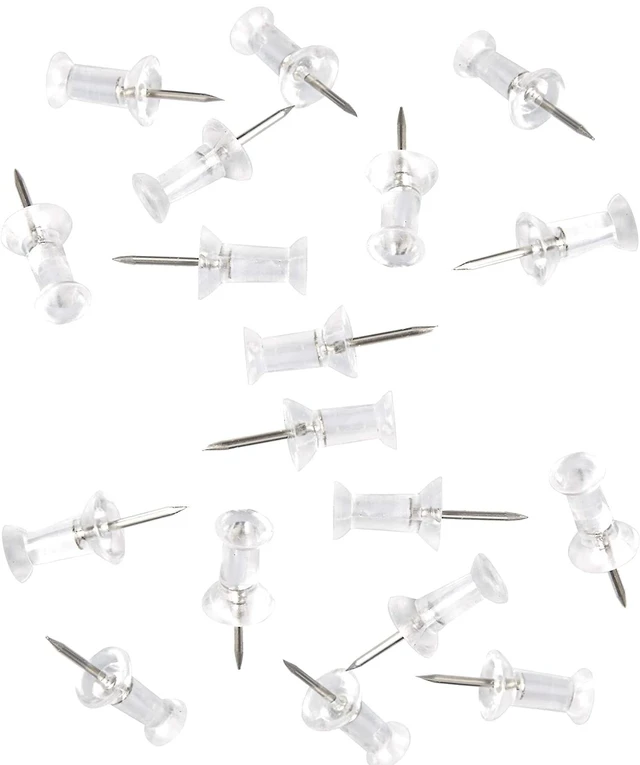 Main image of 100-Pack Push Pins Tacks, Clear Plastic Head, Steel Point,Thumb Tacks for Wall Corkboard Map Calendar Photo -Home Office Craft Projects Heavy Duty Head Pin