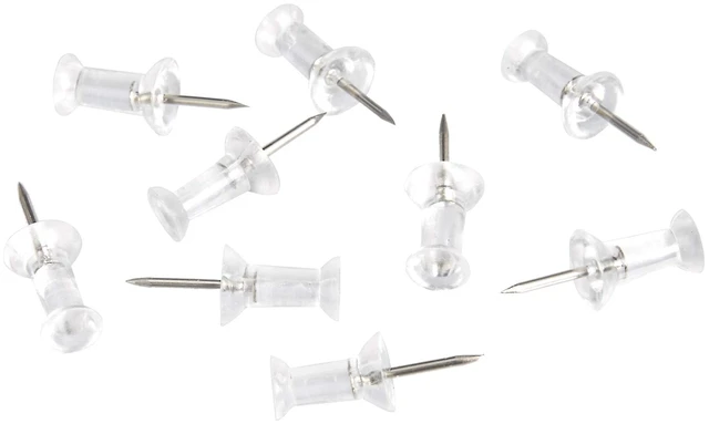 Main image of Amazon Basics Push Pins Tacks, Steel Point, Clear Plastic Head, for Cork Board, Bulletin Board, Maps, Photos, Posters, and Craft Projects, 200-Pack