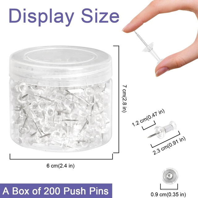 Alt view image 2 of 5 - Amazon Basics Push Pins Tacks, Steel Point, Clear Plastic Head, for Cork Board, Bulletin Board, Maps, Photos, Posters, and Craft Projects, 200-Pack