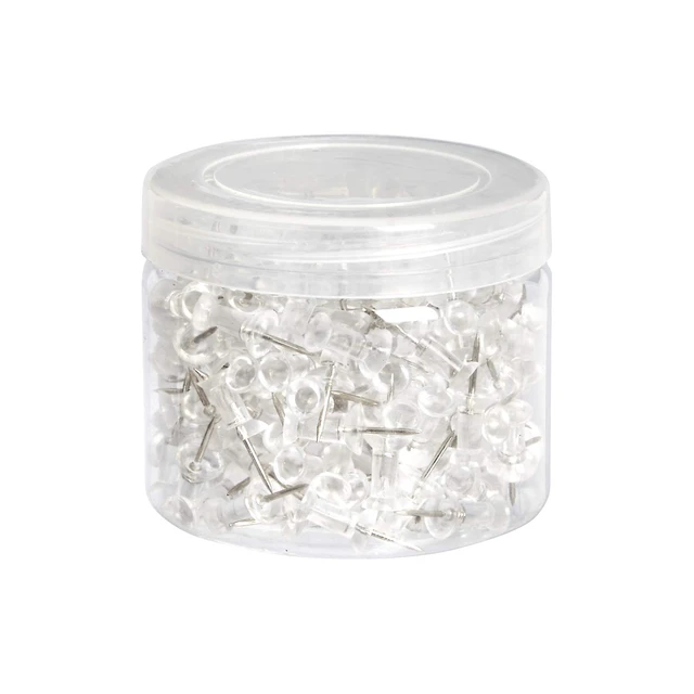 Alt view image 5 of 5 - Amazon Basics Push Pins Tacks, Steel Point, Clear Plastic Head, for Cork Board, Bulletin Board, Maps, Photos, Posters, and Craft Projects, 200-Pack