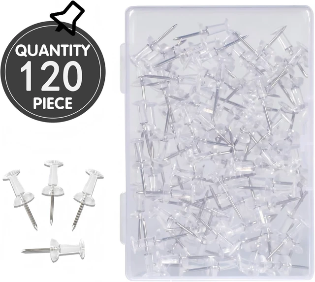 Alt view image 6 of 7 - 120-Pack Push Pins for Bulletin Board, Thumb Tacks with Clear Plastic Tip and Steel Tip, Portable and Durable Wall Tacks Suitable for Cork Board, Office and Daily Life