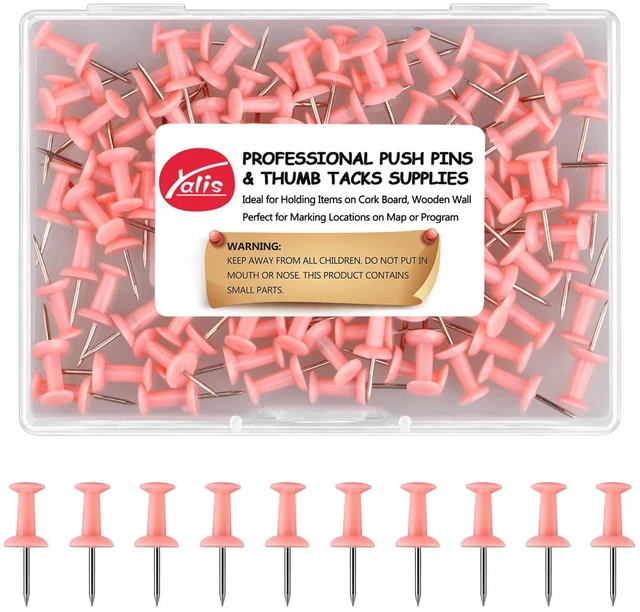 Main image of Push Pins 100-count Pink Thumb Tacks Standard Dark Pushpins Steel Point and Plastic Head (Pink)