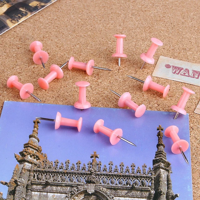 Alt view image 2 of 7 - Push Pins 100-count Pink Thumb Tacks Standard Dark Pushpins Steel Point and Plastic Head (Pink)