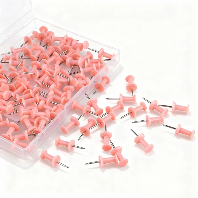 Alt view image 6 of 7 - Push Pins 100-count Pink Thumb Tacks Standard Dark Pushpins Steel Point and Plastic Head (Pink)