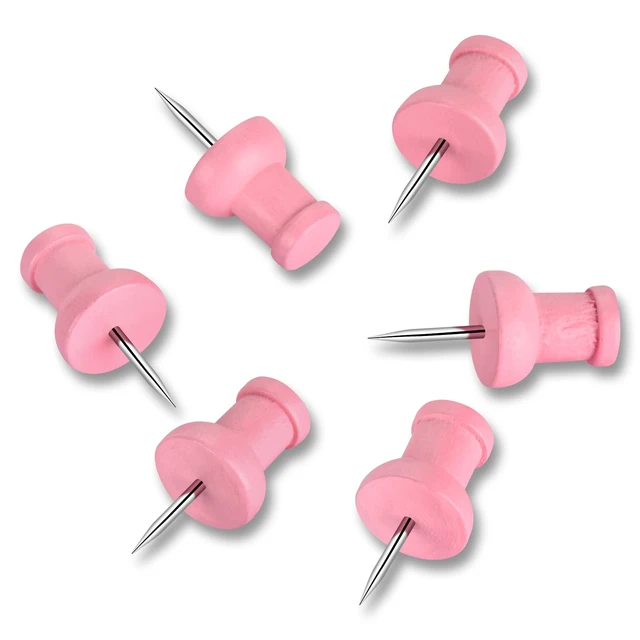 Alt view image 5 of 7 - 40Pcs Wood Push Pins, Decorative Thumb Tacks, Wooden Pins and Tacks, Cork Board Thumbtacks, Cute Thumbtack for Wall and Bulletin Board, Map Pins (Pink)