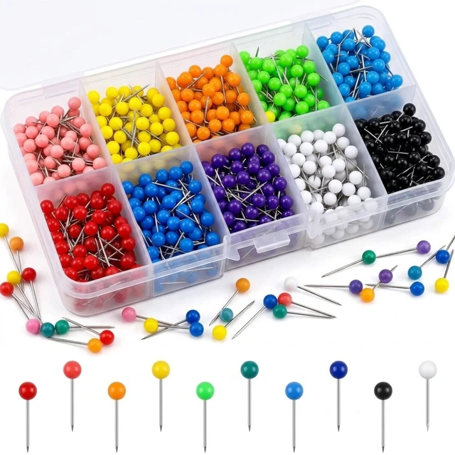 Main image of 600 Pcs Colorful Push Pins for Travel Map & Cork Board, 1/8" Small Round Map Tacks with Clear Box, Stainless Steel Thumb Tacks for Wall Decor and Office Bulletin Board, 10 Assorted Colors