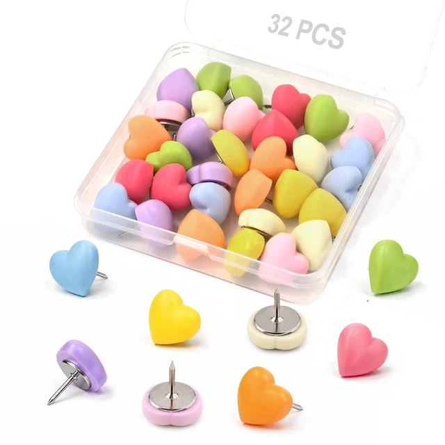 Main image of 32 Pcs Push Pins, Cute Heart Shaped Matte Rainbow