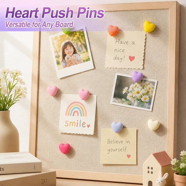 Alt view image 4 of 5 - 32 Pcs Push Pins, Cute Heart Shaped Matte Rainbow