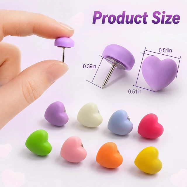 Alt view image 3 of 5 - 32 Pcs Push Pins, Cute Heart Shaped Matte Rainbow