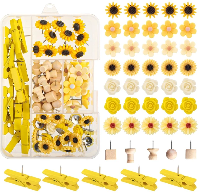 Main image of 78 Pieces Push Pins Set Cute Thumb Tacks Decorative Flower Push Pins for Wall Cork Board Bulletin Boards with Storage Box(Yellow Style)