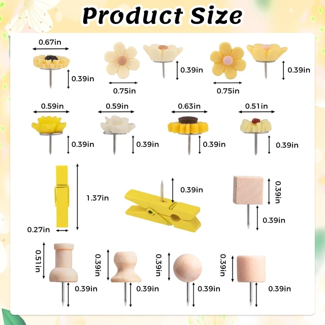 Alt view image 4 of 7 - 78 Pieces Push Pins Set Cute Thumb Tacks Decorative Flower Push Pins for Wall Cork Board Bulletin Boards with Storage Box(Yellow Style)