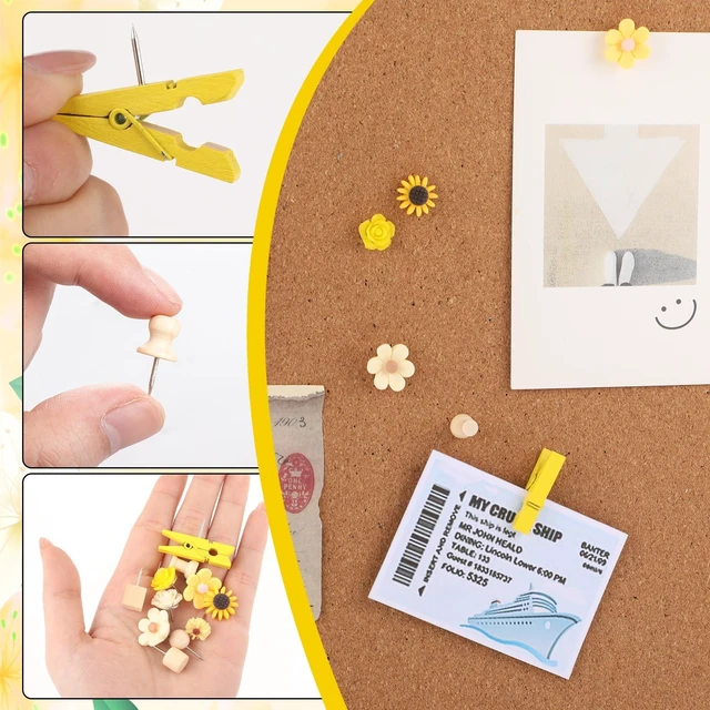 Alt view image 5 of 7 - 78 Pieces Push Pins Set Cute Thumb Tacks Decorative Flower Push Pins for Wall Cork Board Bulletin Boards with Storage Box(Yellow Style)