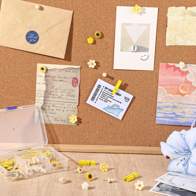 Alt view image 3 of 7 - 78 Pieces Push Pins Set Cute Thumb Tacks Decorative Flower Push Pins for Wall Cork Board Bulletin Boards with Storage Box(Yellow Style)