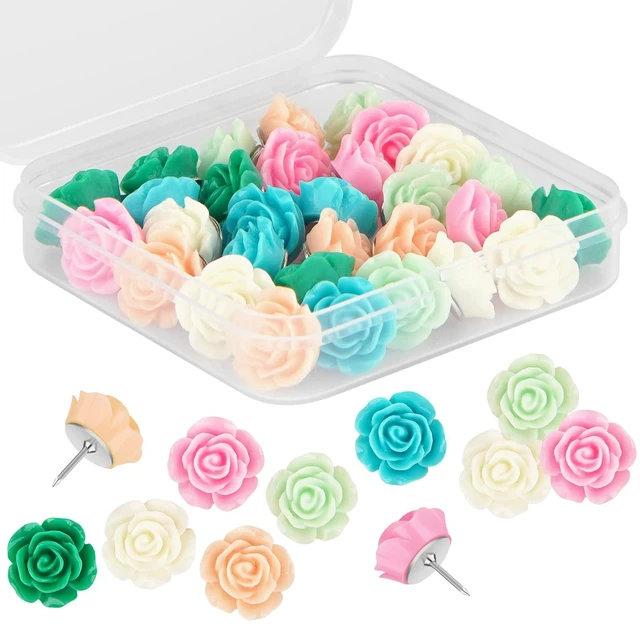 Main image of Cuttte 30pcs Decorative Flower Push Pins for Bulletin Board with Case