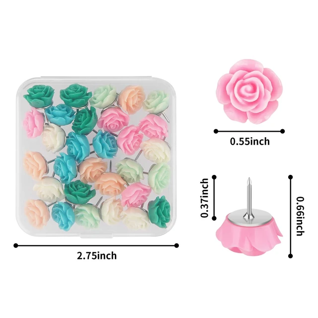 Alt view image 3 of 7 - Cuttte 30pcs Decorative Flower Push Pins for Bulletin Board with Case