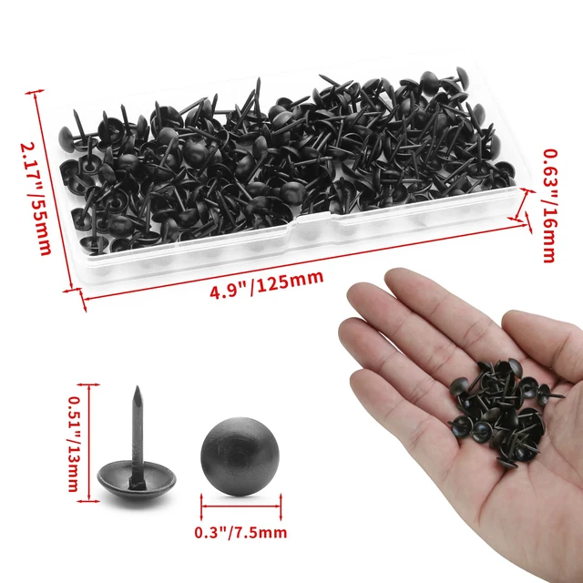Alt view image 6 of 7 - 200 Pcs Metal Upholstery Tacks, Thumb Tacks, Black, 13mm×7.5mm