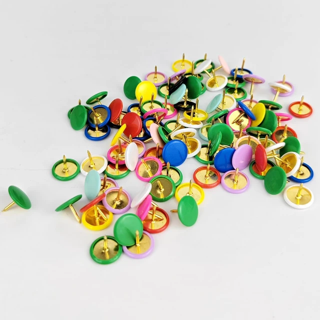 Alt view image 7 of 7 - 100 Pcs Thumb Tacks, Drawing Pins, Metal Flat Push Pins, Round Head Drawing Pins with Storage Box for Map, Photo Wall, Office, Corkboards (Multicolor, 100)