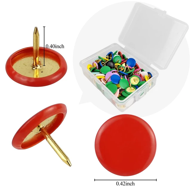 Alt view image 2 of 7 - 100 Pcs Thumb Tacks, Drawing Pins, Metal Flat Push Pins, Round Head Drawing Pins with Storage Box for Map, Photo Wall, Office, Corkboards (Multicolor, 100)