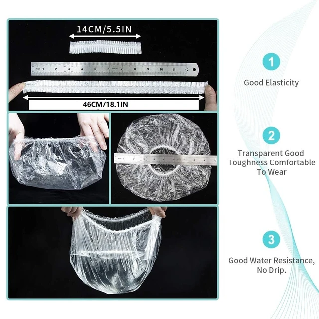 Alt view image 5 of 6 - 30pcs Disposable Shower Caps-Multi-Purpose Thickening Elastic Bath Cap Plastic Waterproof Clear Shower Cap Bath Shower Caps Women Spa,Men Hair Caps,Home Use,Hotel and Hair Salon, Travel.(Size 46CM)