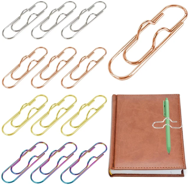 Main image of 12 Pack Metal Pen Clips, Portable Pen Holders for Notebook Stainless Steel Paper Clip, Pencil Holder Clip for Journals,Calendars, Office School SuppliesSupplies(Gold/Rose/Silver/Iridescent Color)