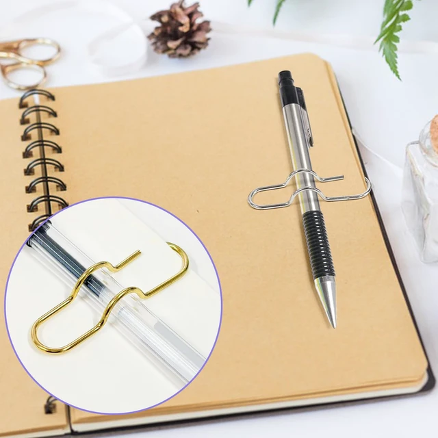 Alt view image 5 of 7 - 12 Pack Metal Pen Clips, Portable Pen Holders for Notebook Stainless Steel Paper Clip, Pencil Holder Clip for Journals,Calendars, Office School SuppliesSupplies(Gold/Rose/Silver/Iridescent Color)