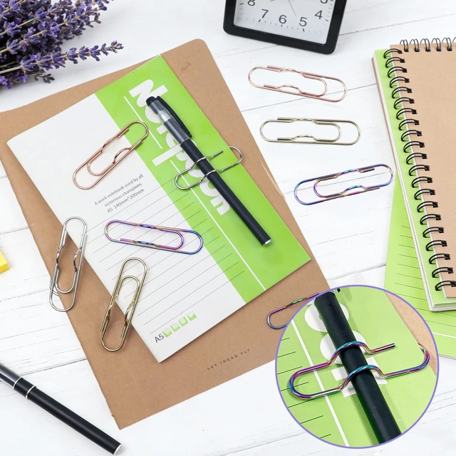 Alt view image 6 of 7 - 12 Pack Metal Pen Clips, Portable Pen Holders for Notebook Stainless Steel Paper Clip, Pencil Holder Clip for Journals,Calendars, Office School SuppliesSupplies(Gold/Rose/Silver/Iridescent Color)
