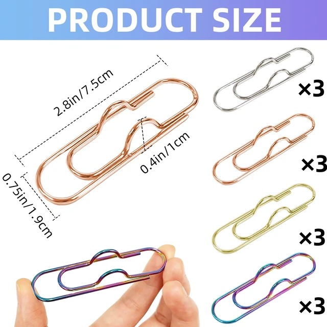 Alt view image 4 of 7 - 12 Pack Metal Pen Clips, Portable Pen Holders for Notebook Stainless Steel Paper Clip, Pencil Holder Clip for Journals,Calendars, Office School SuppliesSupplies(Gold/Rose/Silver/Iridescent Color)