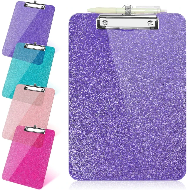 Main image of SFLHHDM 1 Pcs Clear Glitter Clipboards, Plastic Clipboard with Pen Holder,Size 8.85 x 12.4 in Shiny Clipboards with Low Profile Clip,Cute Hanging Clipboard for Office School Sparkly Clip Board-Purple