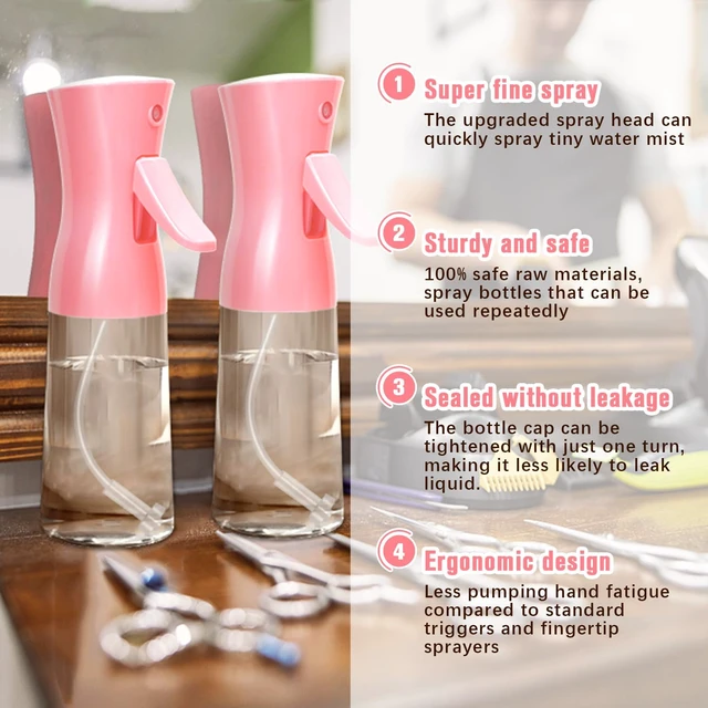 Alt view image 6 of 6 - Spray Bottle,Fine Mist Spray for Hair,Ultra-Fine Continuous Spray Bottle for Skincare,Plant Care,Pet Grooming,Cleaning, Refillable Spray Container,Christmas Gift (1Pcs Light Pink 6.8oz)
