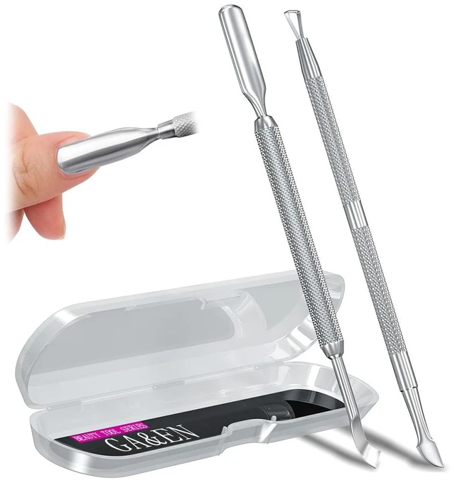 Main image of 2PCS Metal Silver Cuticle Pusher Tool and Scraper Nail Pusher