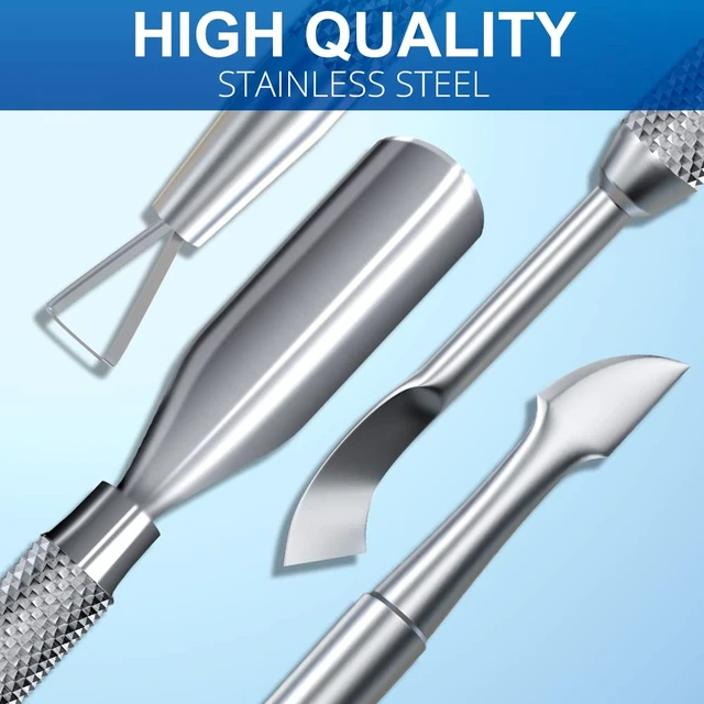 Alt view image 3 of 7 - 2PCS Metal Silver Cuticle Pusher Tool and Scraper Nail Pusher