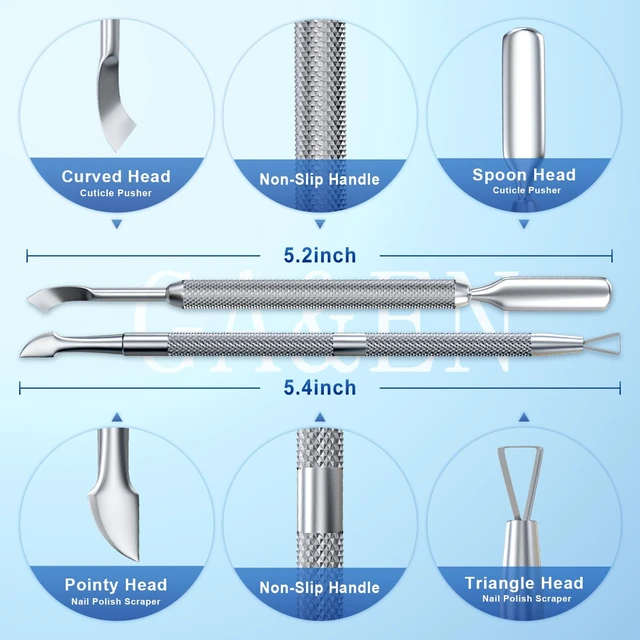 Alt view image 7 of 7 - 2PCS Metal Silver Cuticle Pusher Tool and Scraper Nail Pusher