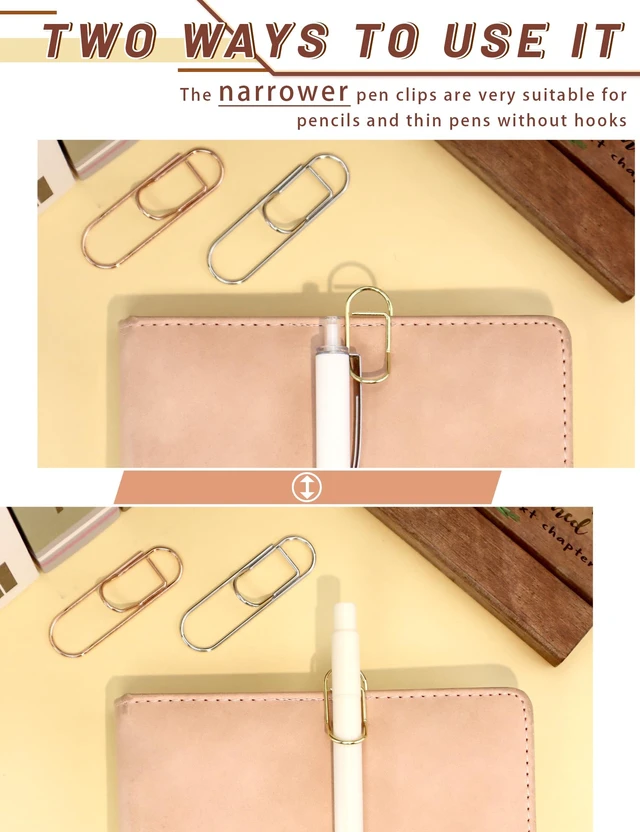 Alt view image 4 of 6 - 12 Pcs Metal Pen Clips, Colorful Pen Holder Clips for Notebook Journal and Book, Paper Clips Bookmarks for Students, Professionals, and Teachers (2 Sizes)