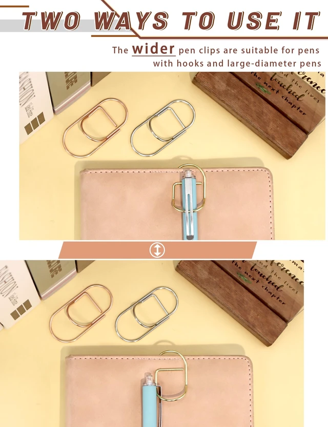 Alt view image 3 of 6 - 12 Pcs Metal Pen Clips, Colorful Pen Holder Clips for Notebook Journal and Book, Paper Clips Bookmarks for Students, Professionals, and Teachers (2 Sizes)