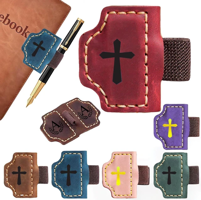Main image of Bygone Mark Personalized Magnetic Leather Bookmark with Pen Holder, Magnetic Cross Bookmark, Christian Book Lovers Reading Accessory, Marker for Book Lovers Men Women (Red, Cross)