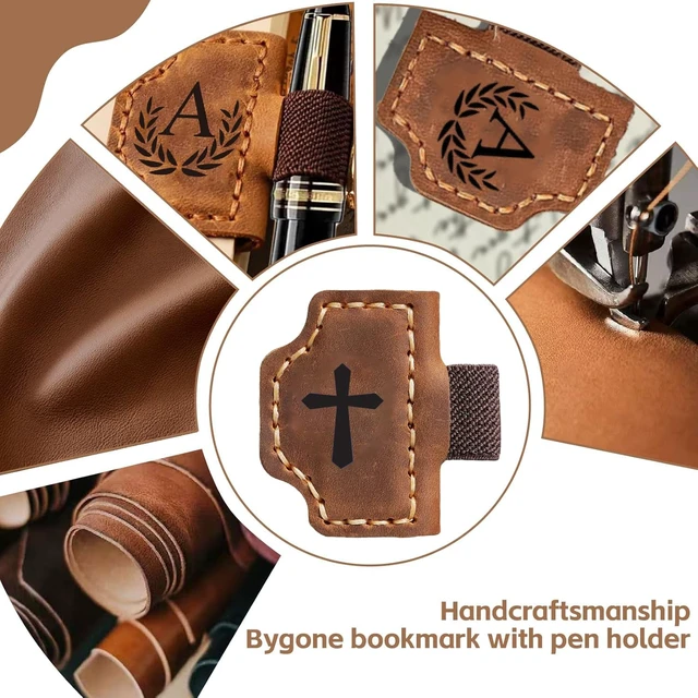 Alt view image 5 of 7 - Bygone Mark Personalized Magnetic Leather Bookmark with Pen Holder, Magnetic Cross Bookmark, Christian Book Lovers Reading Accessory, Marker for Book Lovers Men Women (Red, Cross)