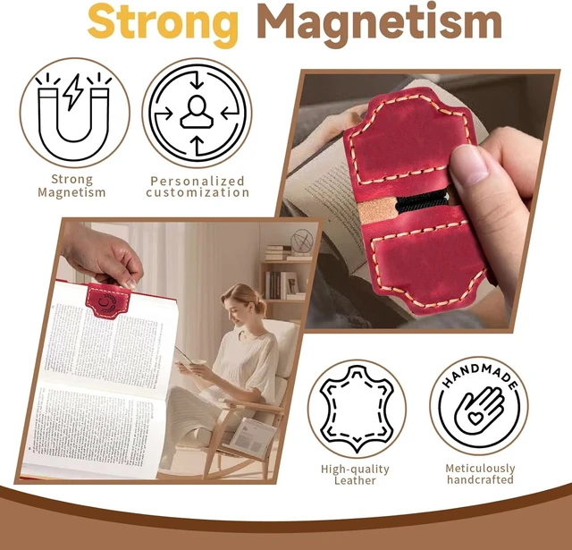 Alt view image 7 of 7 - Bygone Mark Personalized Magnetic Leather Bookmark with Pen Holder, Magnetic Cross Bookmark, Christian Book Lovers Reading Accessory, Marker for Book Lovers Men Women (Red, Cross)