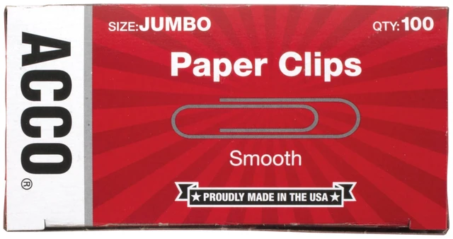 Main image of ACCO Paper Clips, Jumbo, Smooth, 100 Clips/Box, 1 Box (72580)