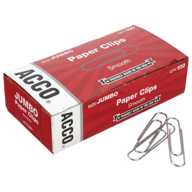 Alt view image 4 of 5 - ACCO Paper Clips, Jumbo, Smooth, 100 Clips/Box, 1 Box (72580)