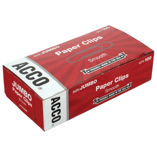 Alt view image 3 of 5 - ACCO Paper Clips, Jumbo, Smooth, 100 Clips/Box, 1 Box (72580)