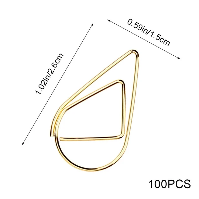 Alt view image 2 of 7 - 100 Pcs Small Golden Paperclips Stainless Steel Waterdrop Shaped Paperclips Bookmarks Paper Clips Clamps for Memo Paper Photo 15 * 25mm (Gold)