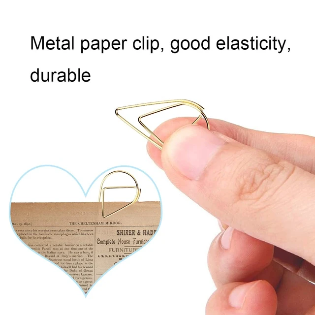 Alt view image 7 of 7 - 100 Pcs Small Golden Paperclips Stainless Steel Waterdrop Shaped Paperclips Bookmarks Paper Clips Clamps for Memo Paper Photo 15 * 25mm (Gold)
