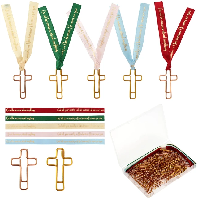 Main image of Mr. Pen- Cross Paper Clips with Ribbons Set, 90 Pack, Bible Study Supplies